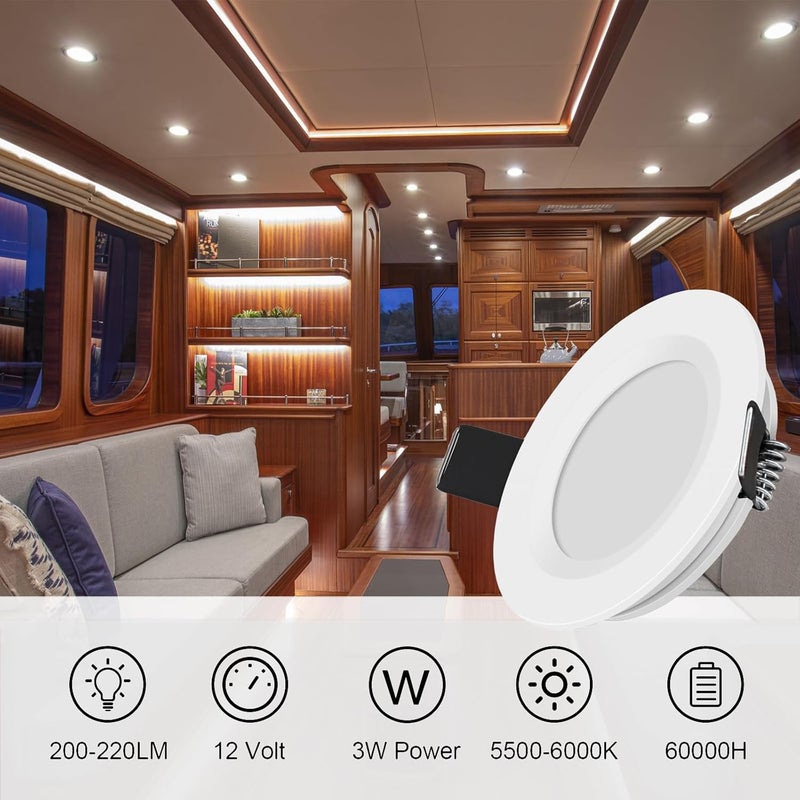 RVZONE RV Boat Recessed Ceiling Light 6 Pack 12V LED Puck Light with Hole Puncher DC 12V 3W Full Aluminum Downlights for Under Cabinet Camper Vans RV Interior Lighting,5500-6000k - Image 3